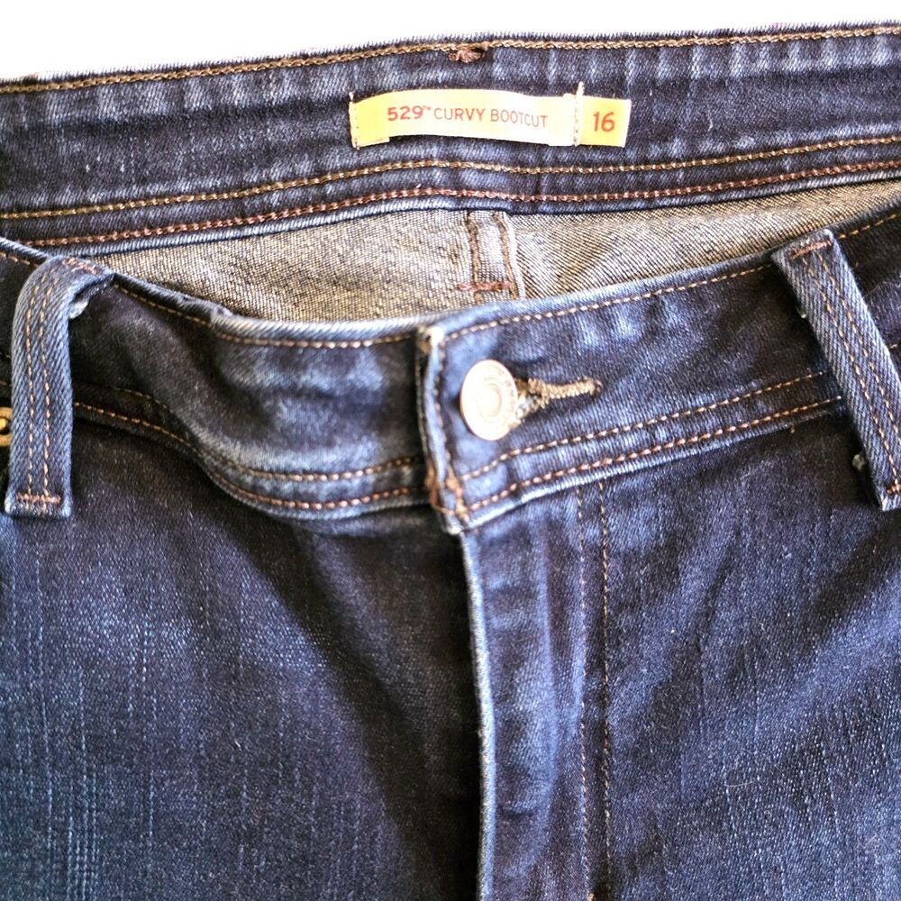 Levi's 529 Curvy Bootcut Jeans Women's Size 16 Mid Rise Dark Wash Blue Denim - Picture 8 of 10
